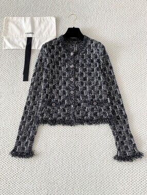 Chane Black Knit Cardigan with Silver Threads